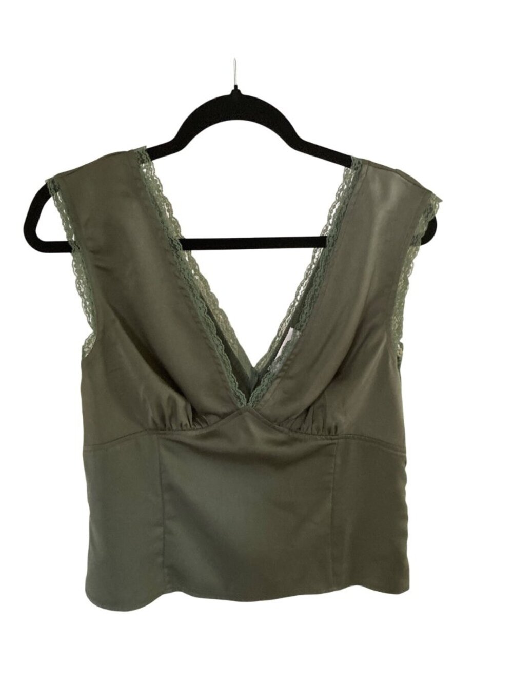SHOWPO  Gloria Top V Neck Lace Detail Cap Sleeve Top in Sage 10 NWT